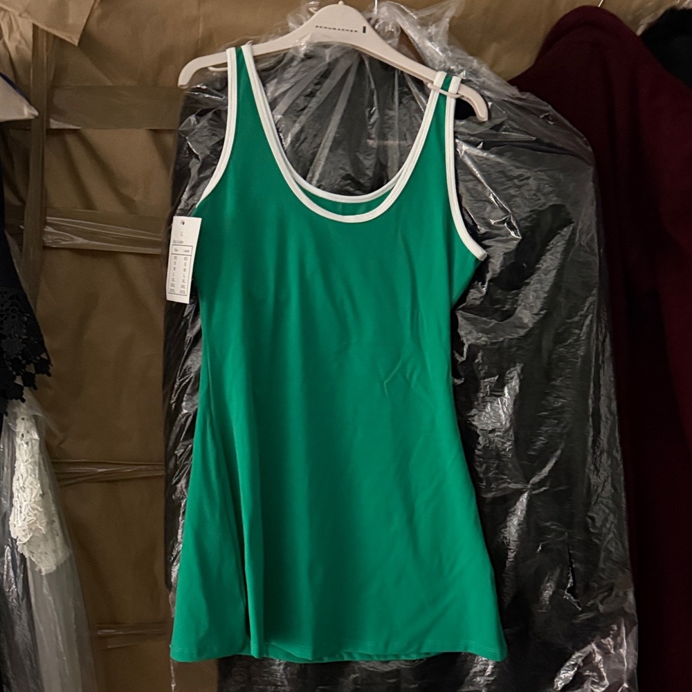 Women’s Green Workout tennis sport Dress with White Trim